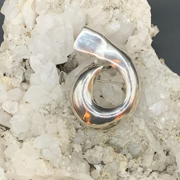 Taxco Modernist Swirl Brooch Pin Mexico Sterling Silver Vtg J372 - Picture 6 of 7